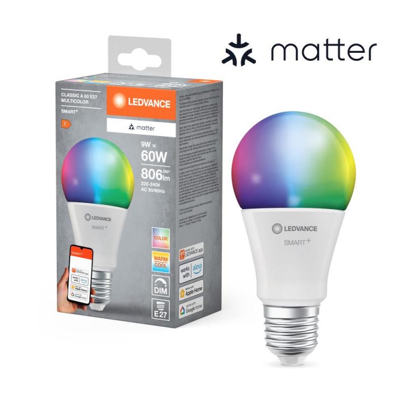 LEDVANCE SMART+ SMART+ MATTER Classic A60 LED-Lampe 9W Multicolor E27 2700-6500K
